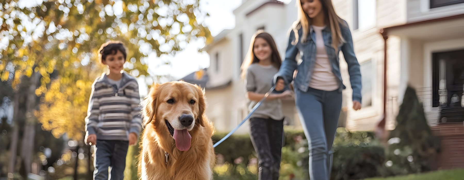 people walking outside with their dog